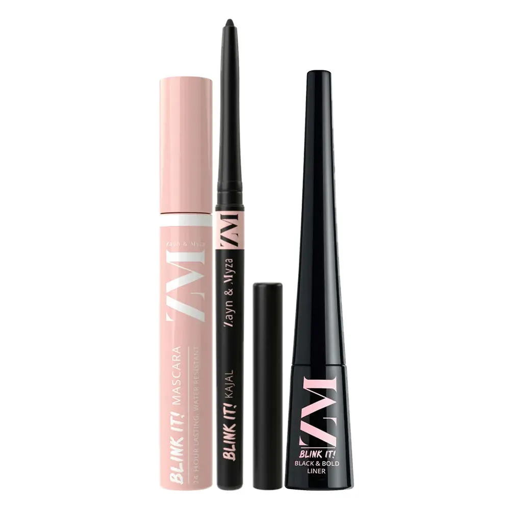 ZM Zayn & Myza Waterproof Eye Makeup Combo - 24 Hour Long Lasting Mascara + Kajal + Eye liner