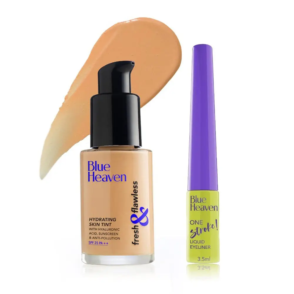 Blue Heaven Flawless Duo - Foundation & Eyeliner -Natural | Skin Tint Foundation, Natural | Eyeliner, Black, Pack of 2