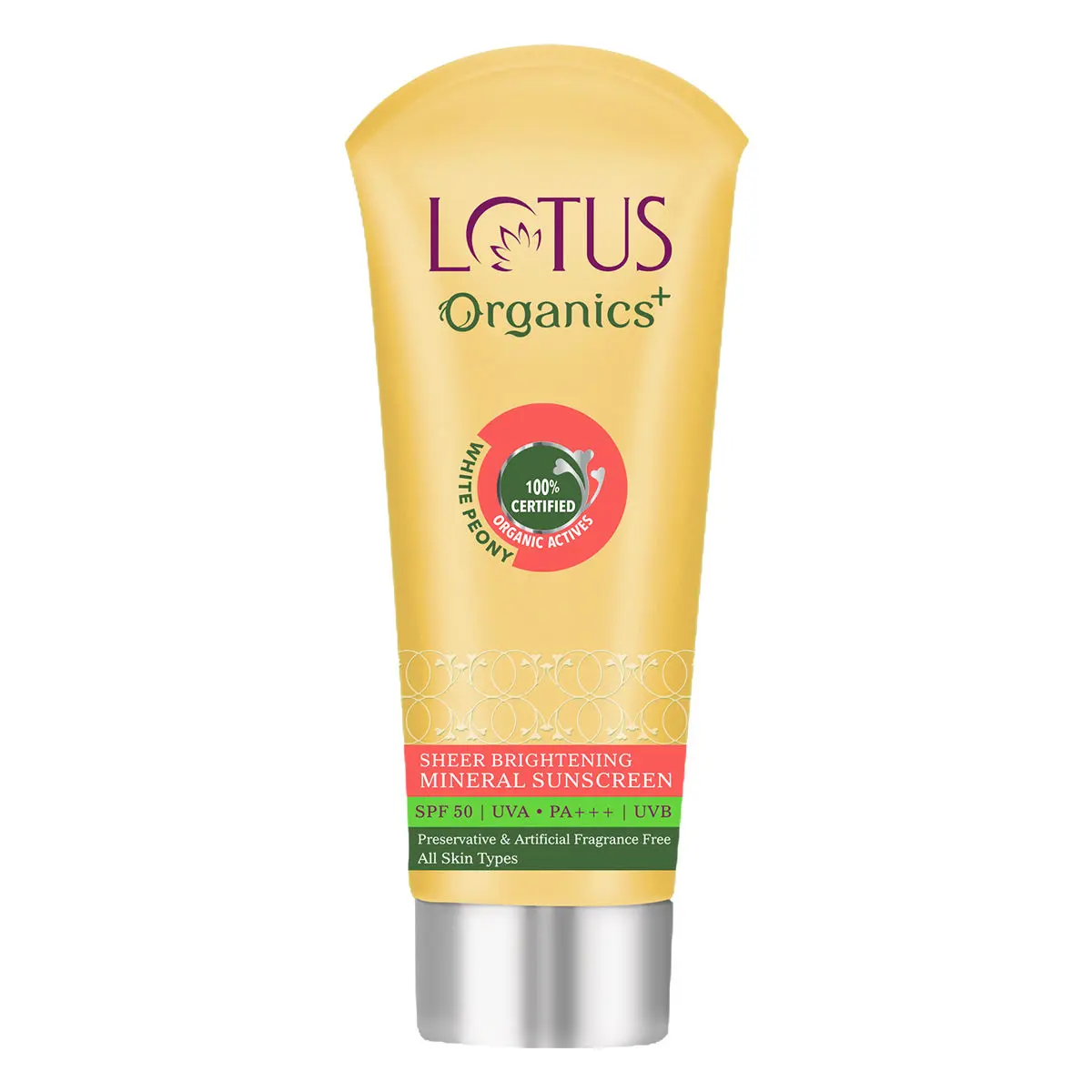 Lotus Organics+ Sheer Brightening Mineral Sunscreen | Non Greasy & Lightweight | SPF 50 | PA+++ | 100g