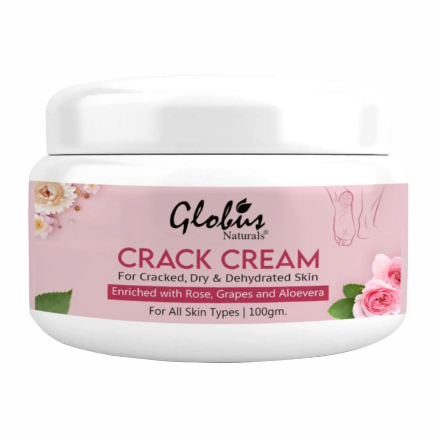 Globus Naturals Crack Cream For Dry Cracked Heels & Feet | Enriched With Aloevera |Grapes | Rose|Almonds |Lavender 100 Gm (Pack Of 3)