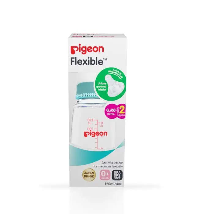 Pigeon Glass Feeding Bottle (120 ml) Pale Blue With Add Nipple S