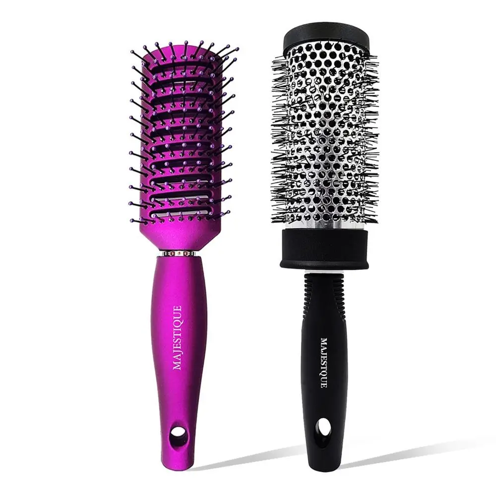 Majestique Professional Round Brush for Blow Drying and Vent Blow Brush - Heat Styling Lightweight - Large (Purple/ Black)