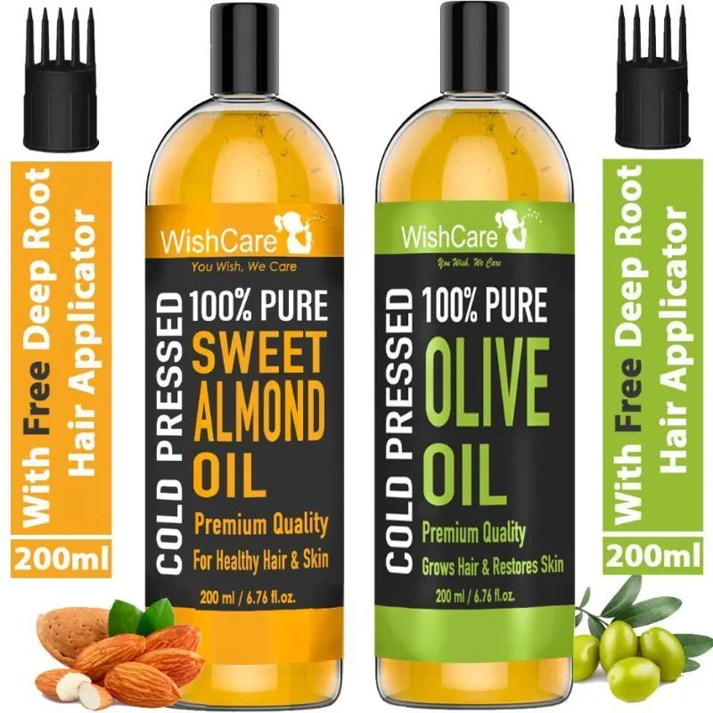 WishCare 100% Pure Cold Pressed Olive Oil And Badam Rogan Sweet Almond Oil