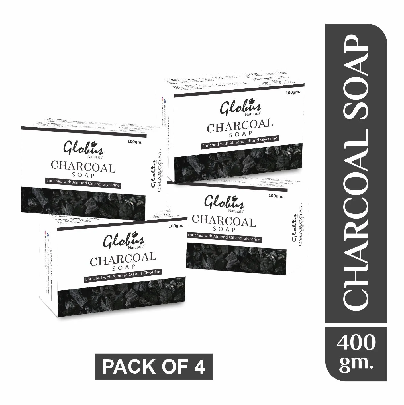 Globus Naturals Deep Cleaning & Exfoliating Activated Charcoal Soap (Pack Of 4)