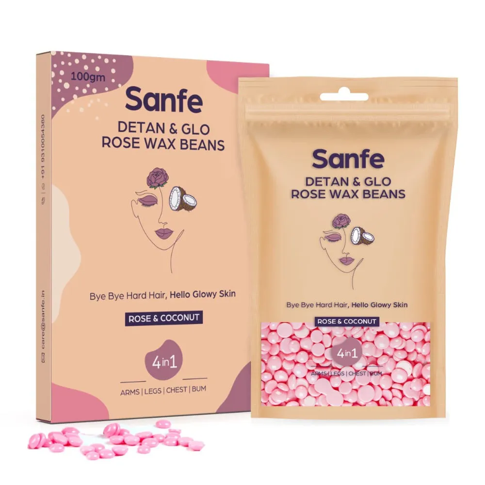 Sanfe Detan & Glo Rose Wax Beans For Hair Removal Removes Face & Body Hair