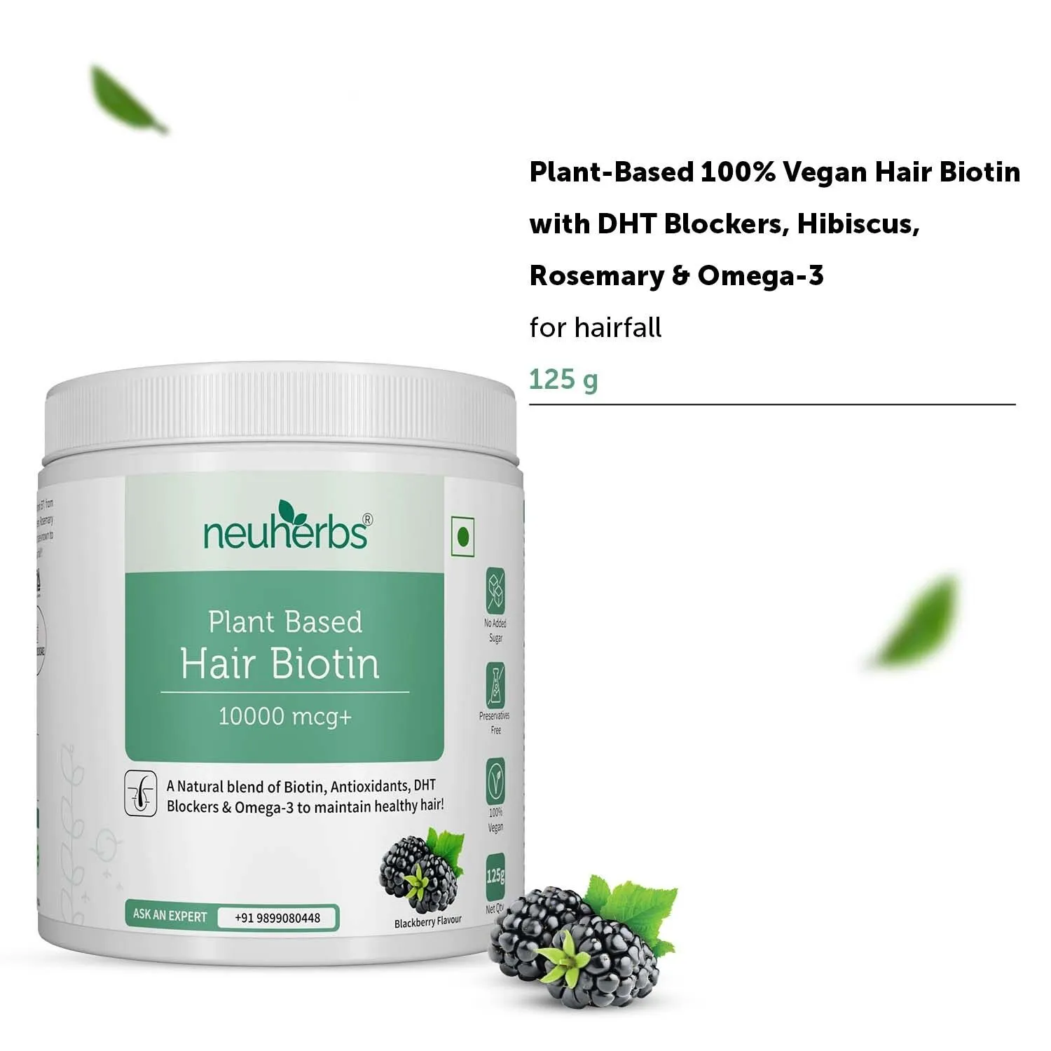 Neuherbs Plant-Based Hair Biotin 10000 mcg Sesbania, With Natural DHT Blockers & Omega-3