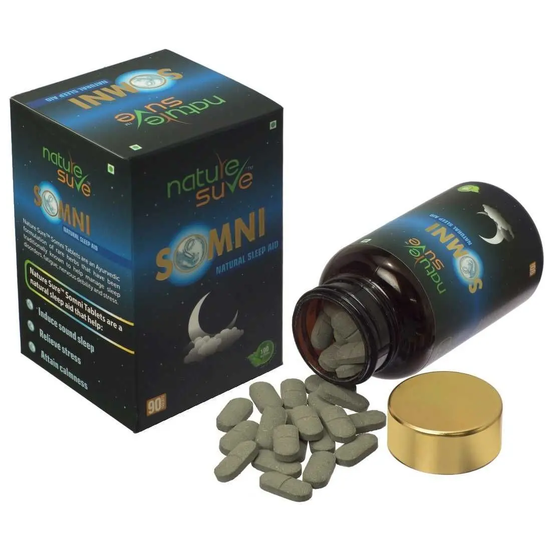 Nature Sure SOMNI Natural Sleep Aid Daily Herbal Supplement for Men and Women - 1 Pack (90 Tablets)