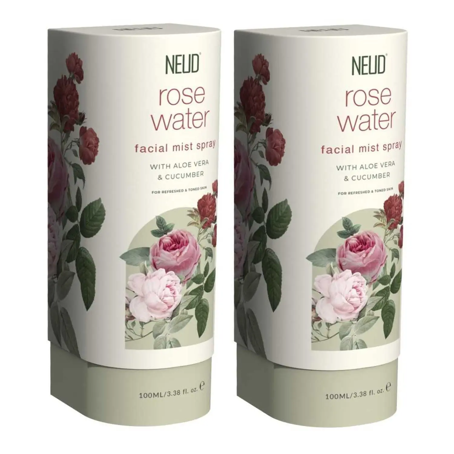 NEUD Rose Water Facial Mist Spray for Refreshed and Toned Skin - 2 Packs (100 ml Each)