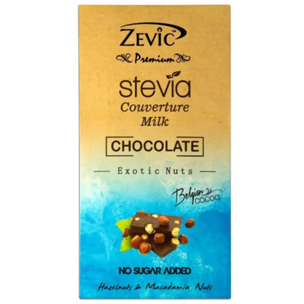 Zevic Stevia Couverture Milk Chocolate 90 g,  18 Piece(s)/Pack  Macadamia & Hazelnut