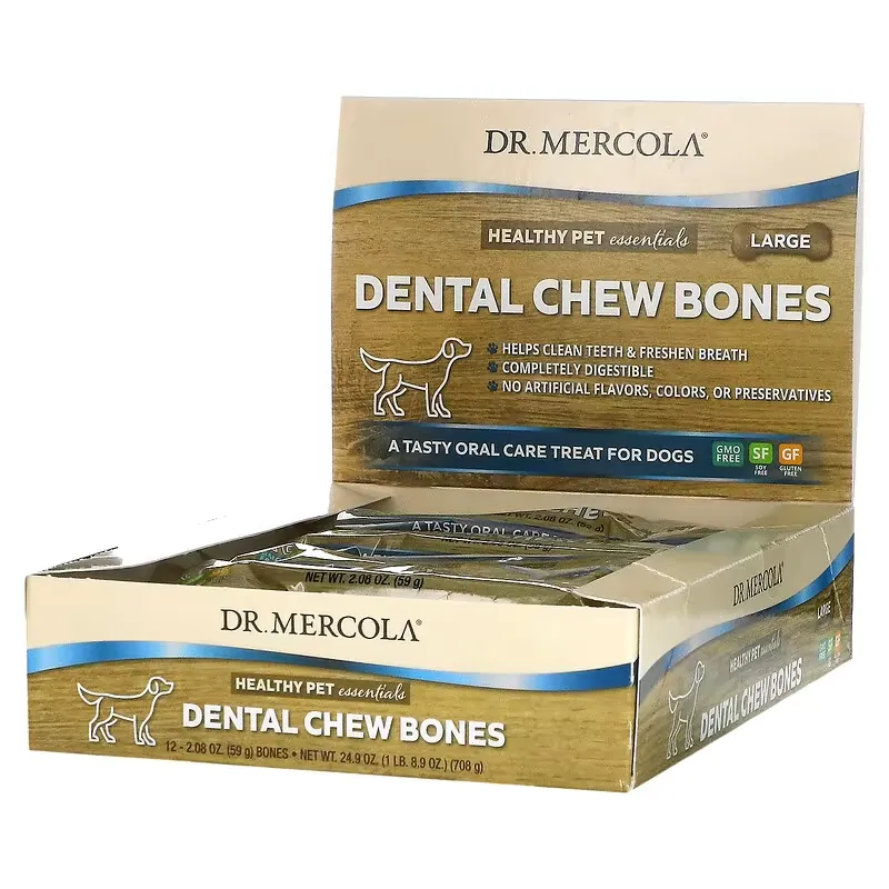 Dental Chew Bones, Large, For Dogs, 12 Bones, 2.08 oz (59 g) Each