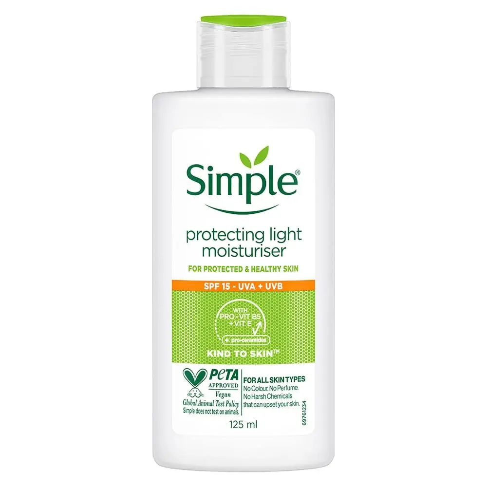 Simple Kind to Skin Protecting Light Moisturiser SPF 15 | Moisturiser for All skin types | No Added Perfume, No Harsh Chemicals, No Artificial Color, No Alcohol and No Parabens | 125 ml