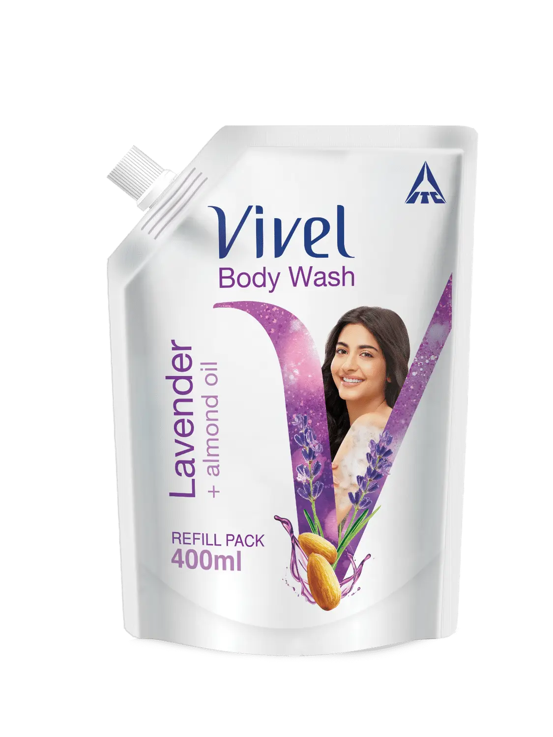 Vivel Body Wash, Lavender & Almond Oil Shower Creme, Liquid Refill Pouch, 400 ml