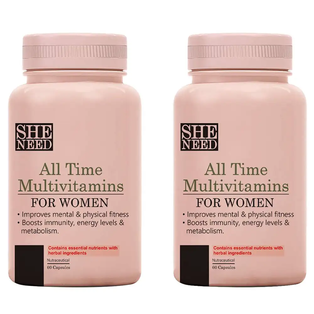 SheNeed All Time Teen Multivitamins for Teenage Girls,  60 capsules  Unflavoured Pack of 2