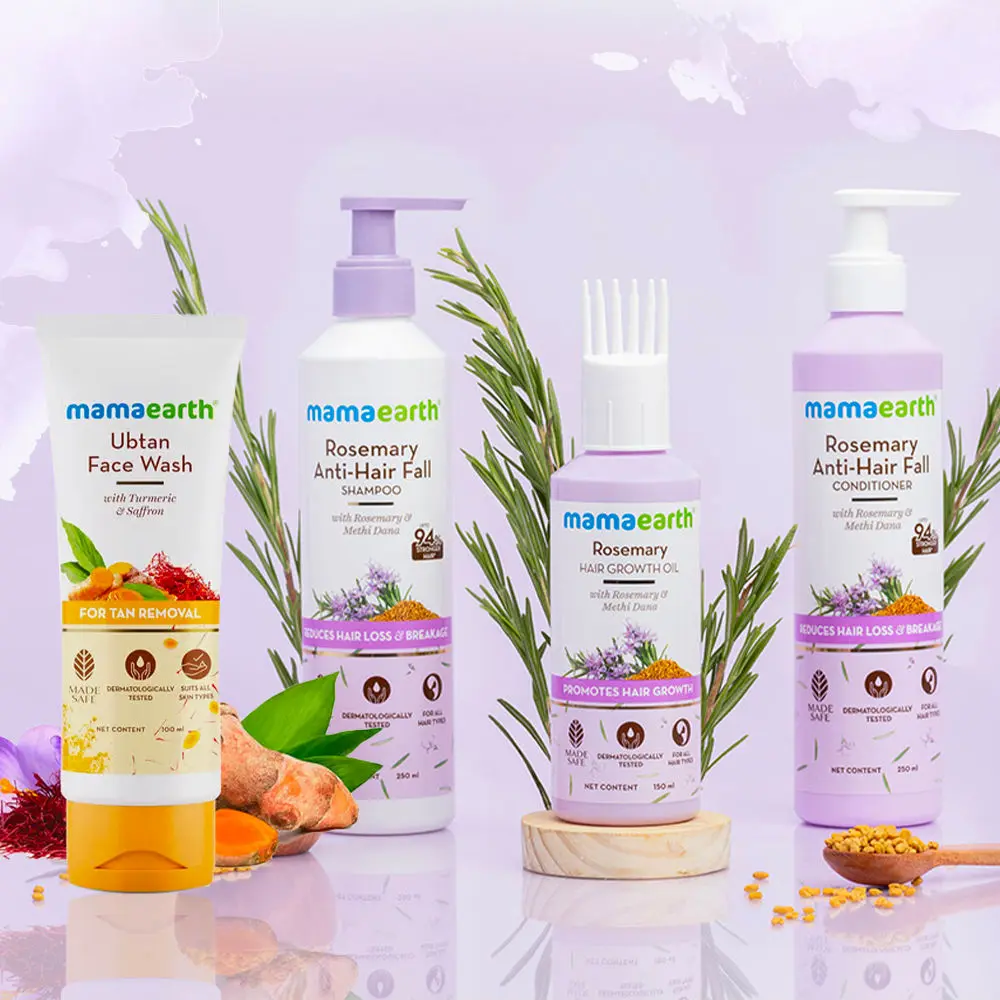 Mamaearth Everyday Nourish & Cleanse Essential Kit (Ubtan Facewash + Rosemay Anti- Hair fall Shampoo + Rosemay Anti- Hair fall Conditioner + Rosemary Hair Oil) (100 ml + 250 ml + 250 ml + 150 ml)