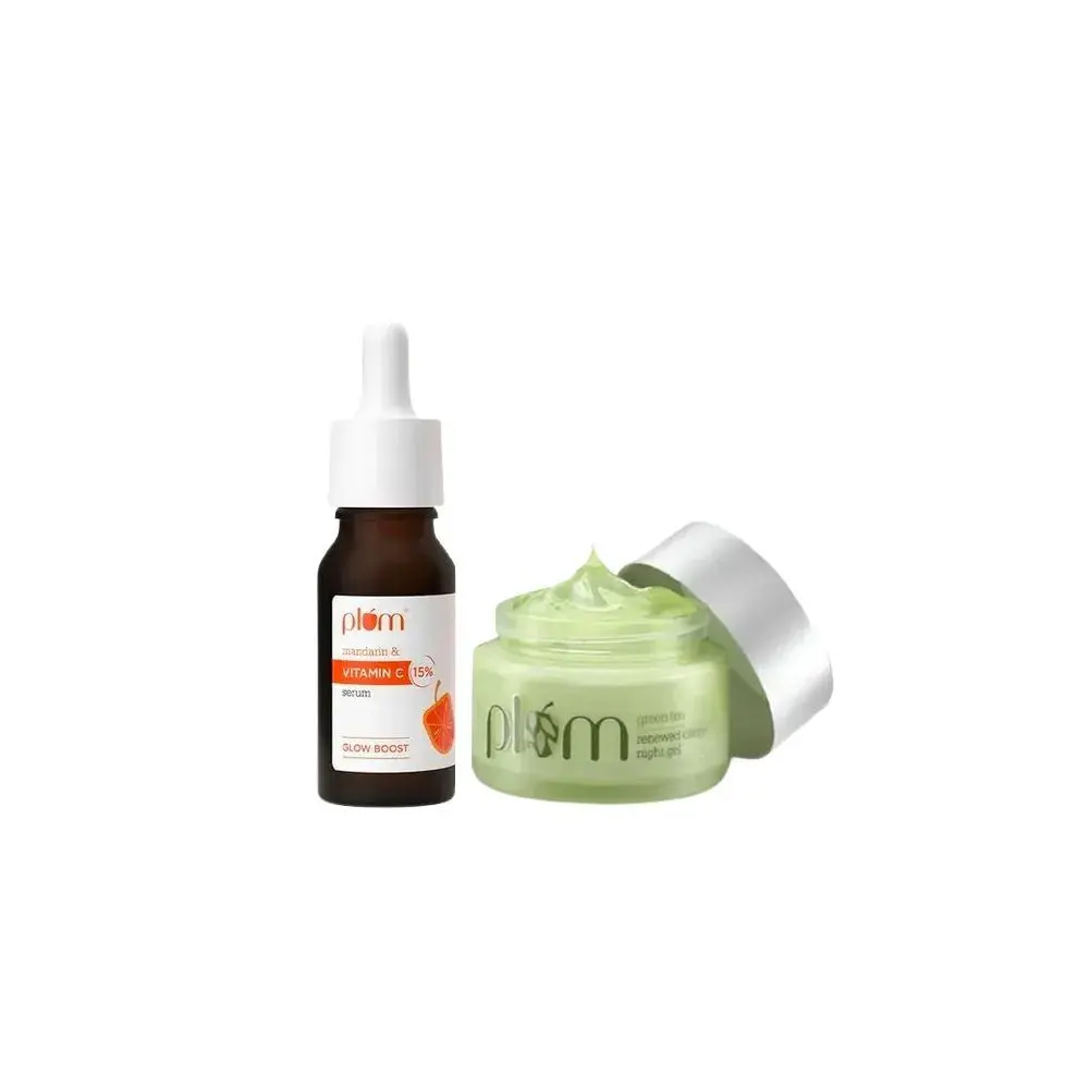 Plum Night Routine combo , 15% Vitamin C Face Serum (20 ml) + Green Tea Clarity Night Gel (50 ml)