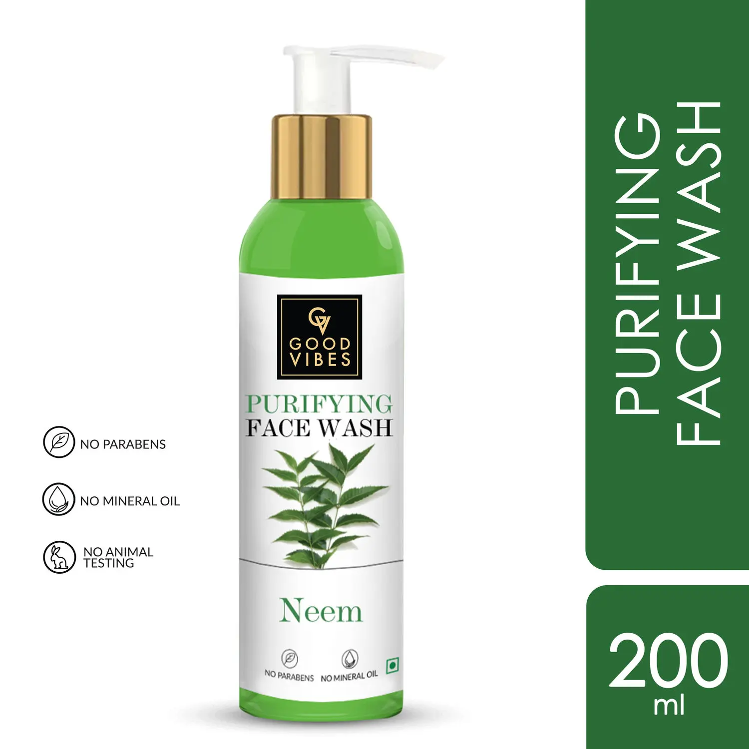 Good Vibes Neem Purifying Face Wash | Anti-Acne, Moisturizing, Brightening | No Parabens, No Mineral Oil, No Animal Testing (200 ml)