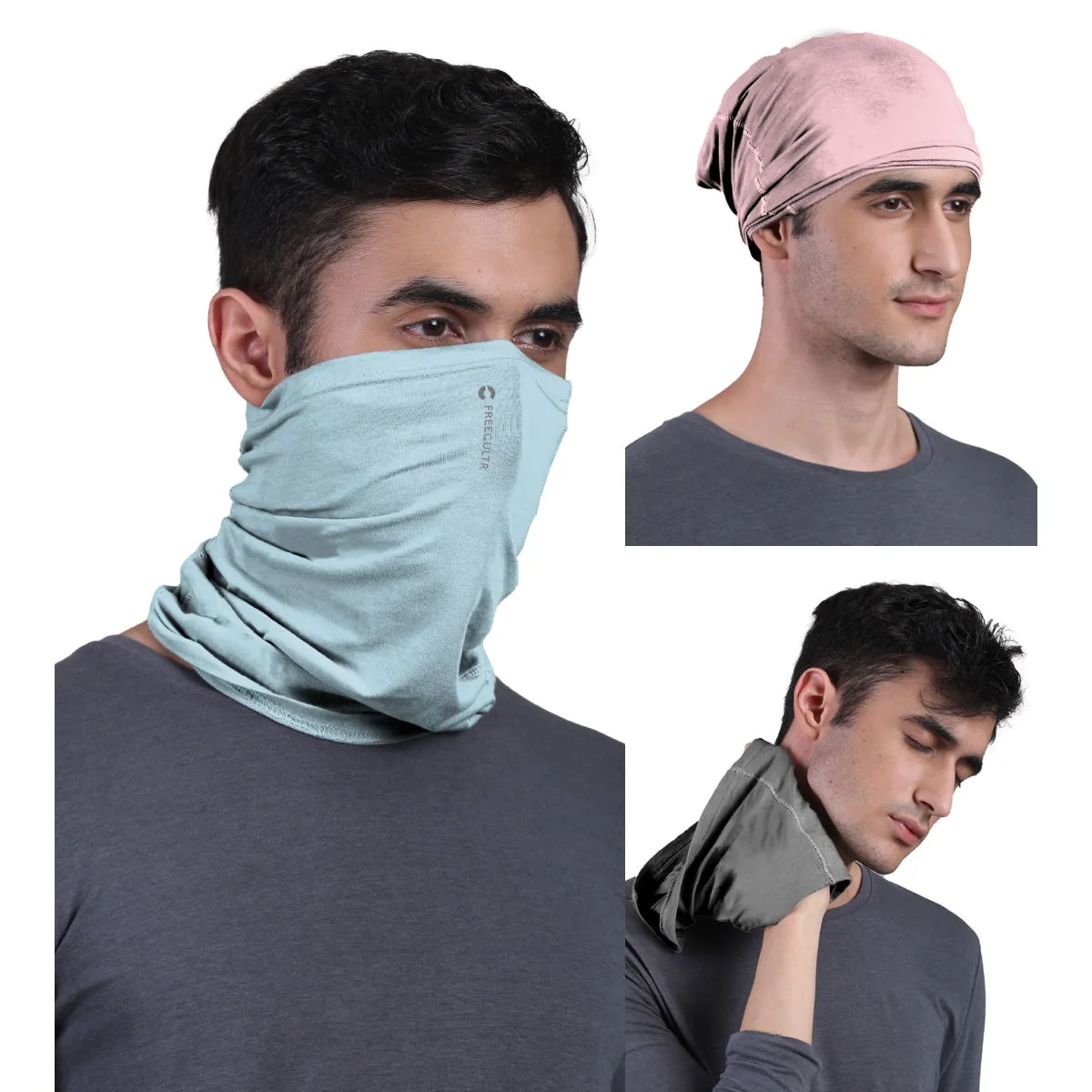 FREECULTR Unisex Plain Bamboo Bandana Anti Microbial Multipurpose Cloth Face Mask (pack Of 3)