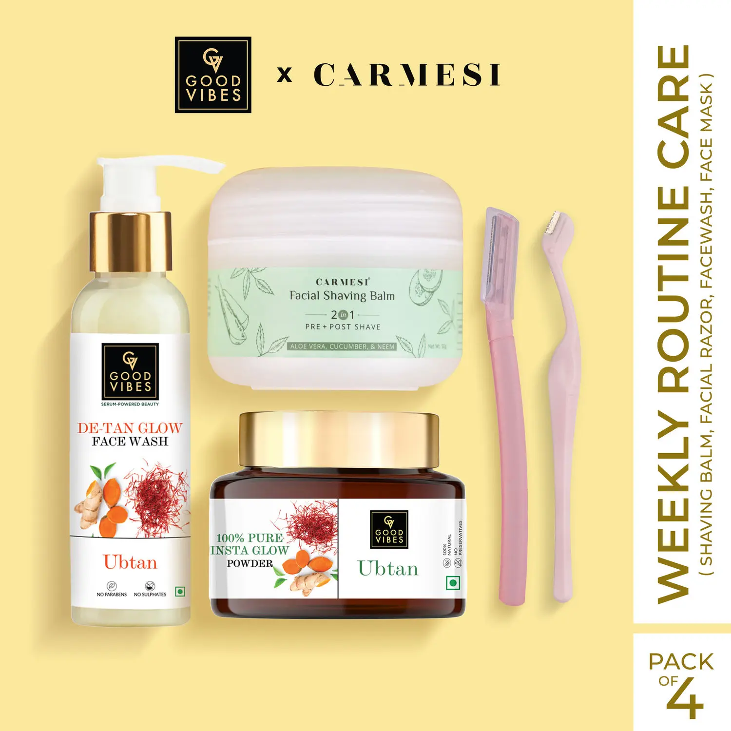 Weekly Routine with Good Vibes x Carmesi (Shaving Balm, Facial razor, Facewash, Face mask)