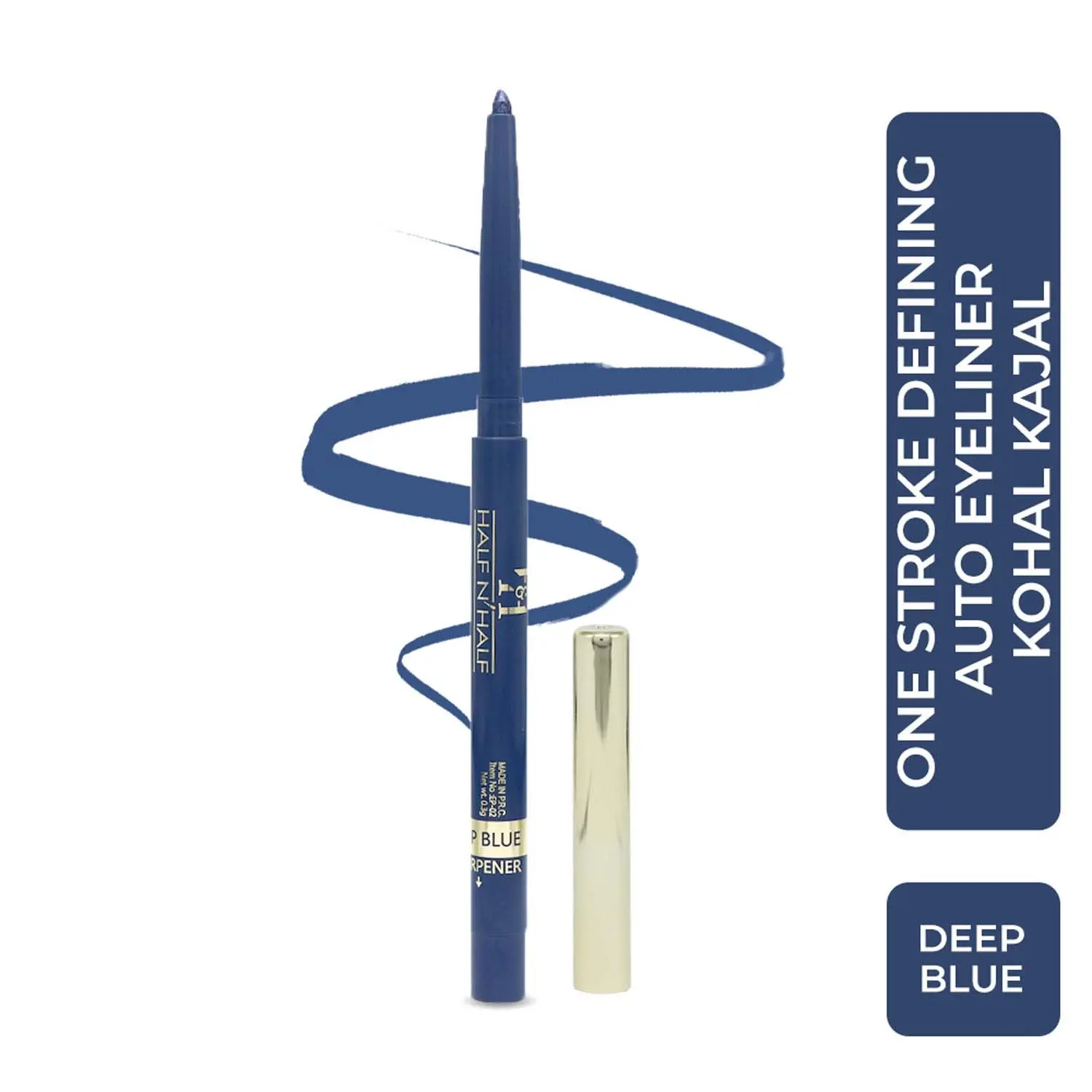 Half N Half One Stroke Defining Auto Eyeliner Kohl Kajal, smudge proof and waterproof, 18hour Long Lasting, Deep Blue (0.3g)