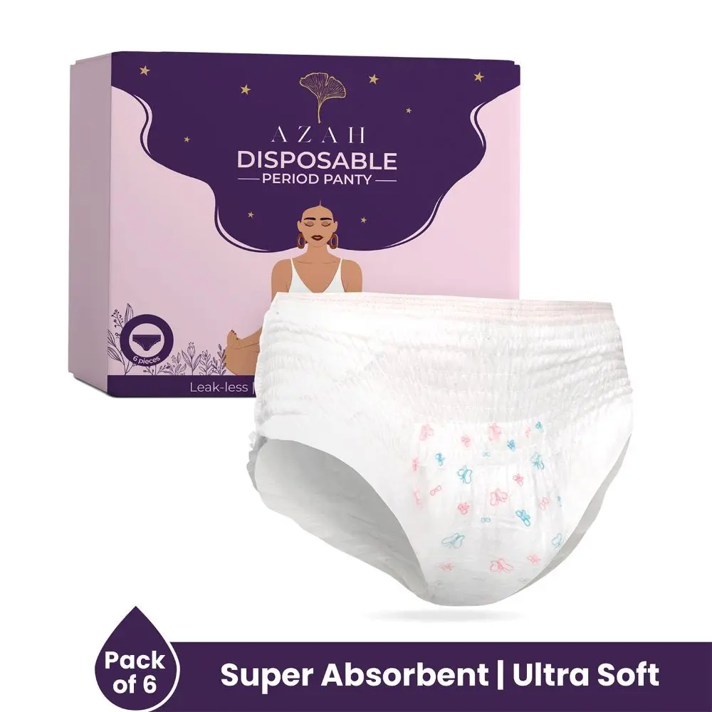 Azah Ultra-Absorbent Disposable Period Panties | Heavy Flow Period Panties | 360 Leak-Proof | Overnight Napkins | Postpartum Panty | Soft & Breathable | Flexible Waistband (Pack of 6)