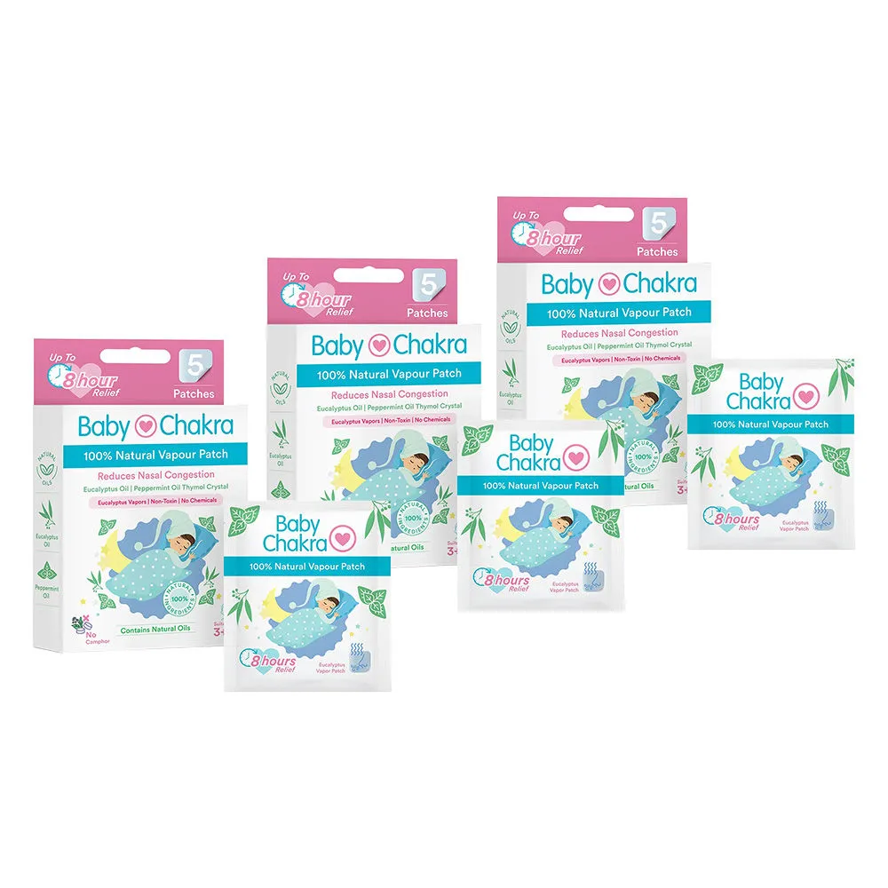 BabyChakra 100% Natural Vapour Patches for babies | Quick Relief from runny nose (5 Patches x 3)