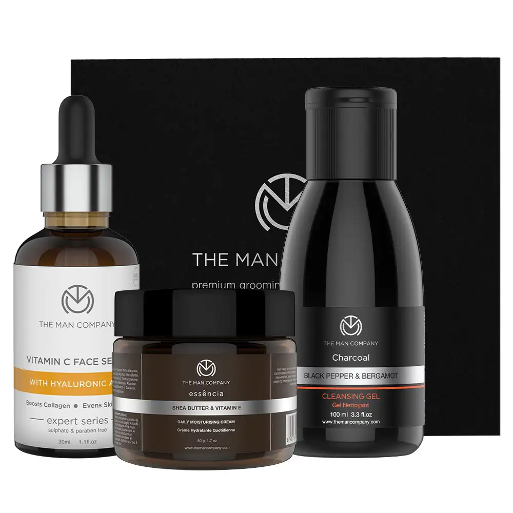 The Man Company Charcoal Cleansing Gel Face Serum & Moisturising Cream,  3 Piece(s)/Pack  for All Skin Types