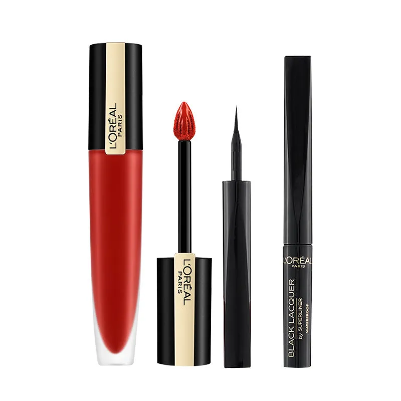 L'Oreal Paris Rouge Signature 115 I Am Worth It + Superliner Black Lacquer Combo