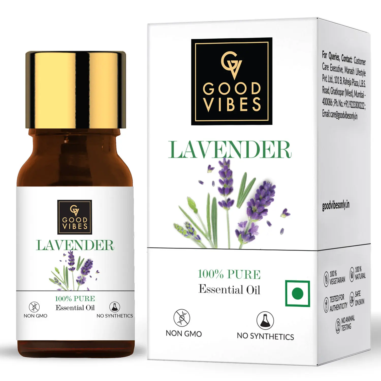 Good Vibes Lavender 100% Pure Essential Oil | Skin Smoothening, Hair Growth | 100% Vegetarian, No GMO, No Synthetics, No Animal Testing (5 ml)