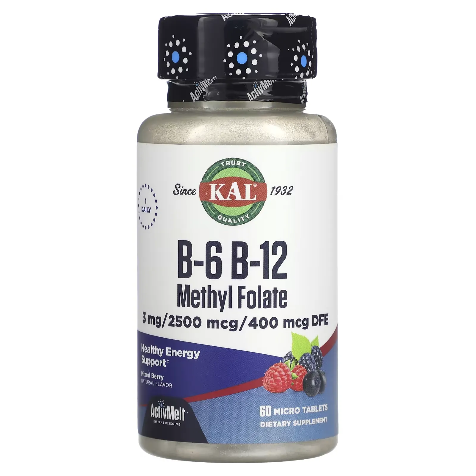 B-6 B-12 Methyl Folate, Mixed Berry, 60 Micro Tablets