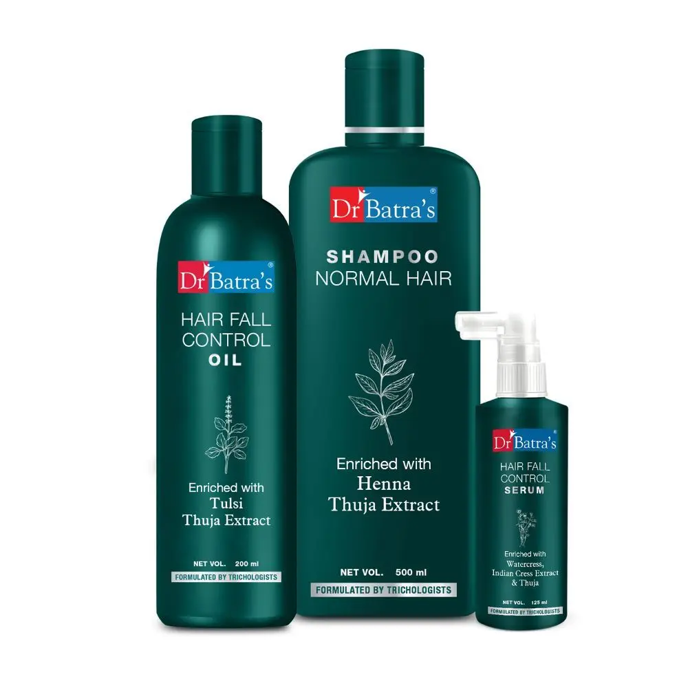 Dr Batra's Hair Fall Control Serum-125 ml, Normal Shampoo - 500 ml and Hair Fall Control Oil- 200 ml         