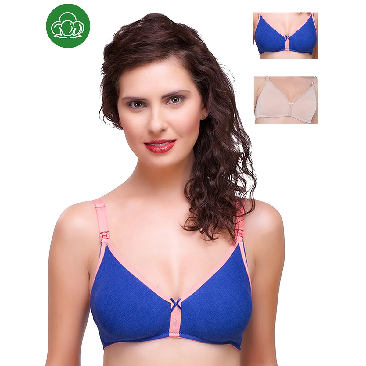 Inner Sense Organic Cotton Antimicrobial Nursing Bra Pack of 3 - Multi-Color