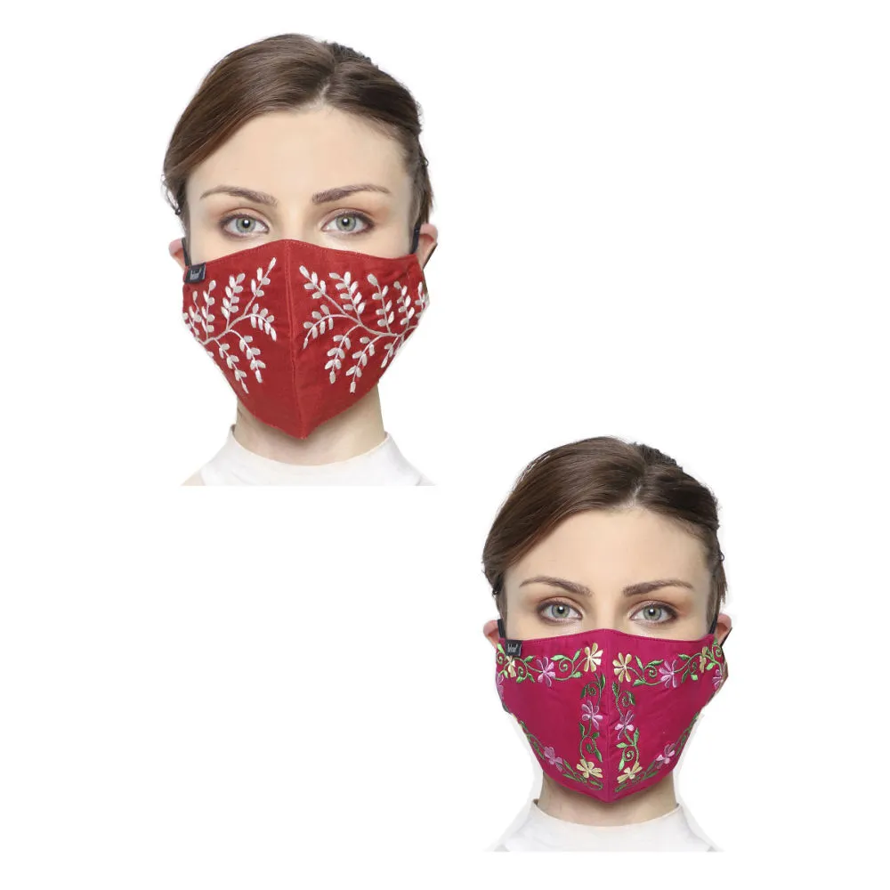 Anekaant Pack Of Multicolor 3-Ply Cotton Embroidered Fabric Fashion Mask