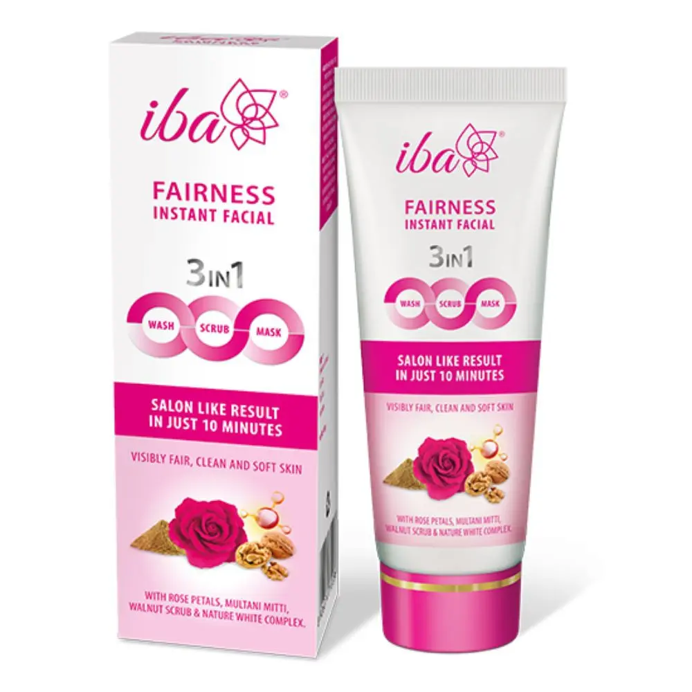 Iba Fairness Instant Facial (3in1 Mask Scrub Facial Wash), 100g lBrightens Skin l Gives Instant Glow