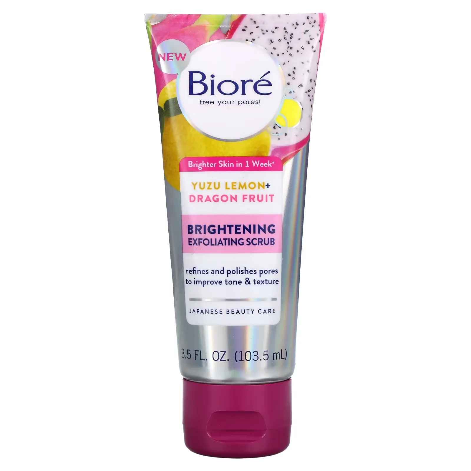 Brightening Exfoliating Scrub, Yuzu Lemon + Dragon Fruit, 3.5 fl oz (103.5 ml)