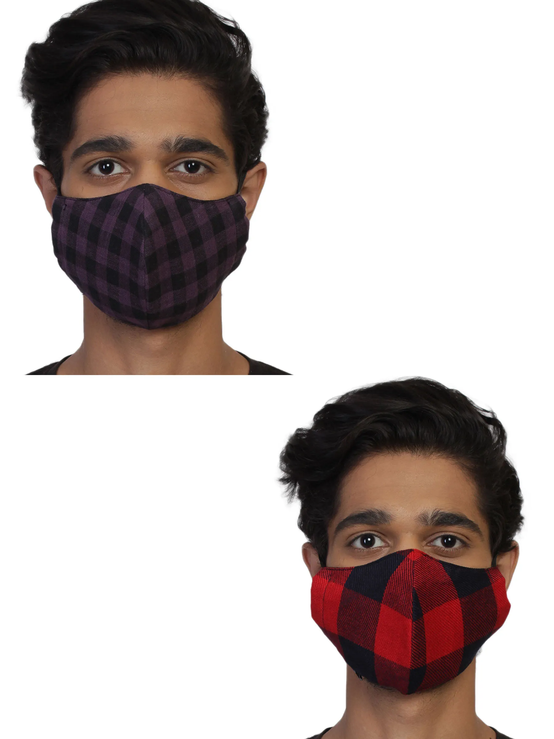 Anekaant Pack Of 2 Multicolor 3-Ply Reusable Woven Checked Viscose Fabric Fashion Mask