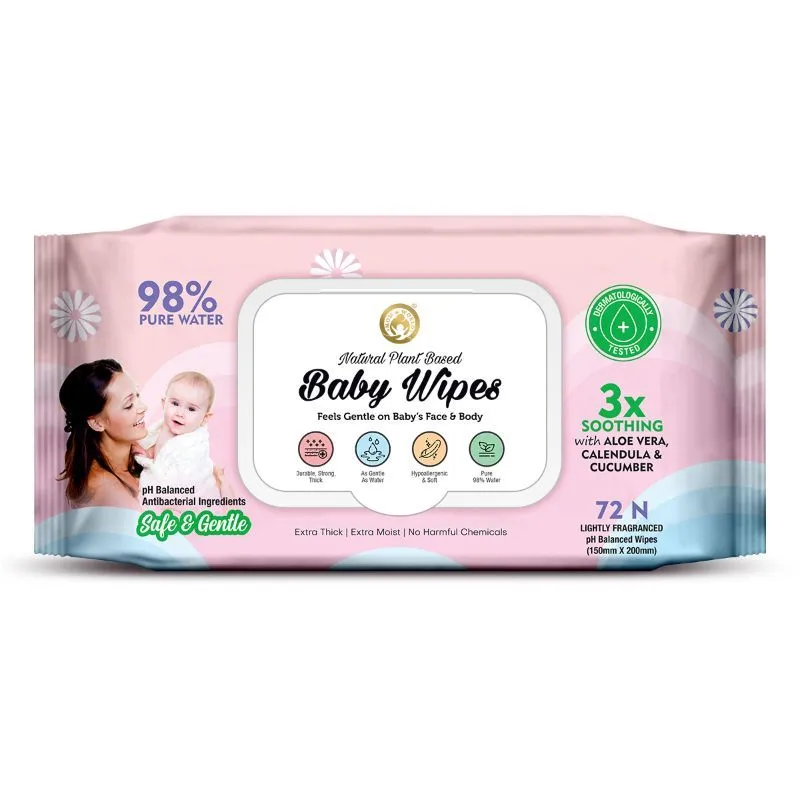 Mom & World Natural 98% Pure Water Baby Wipes, 3X Soothing, Extra Thick, 72 Wipes Each