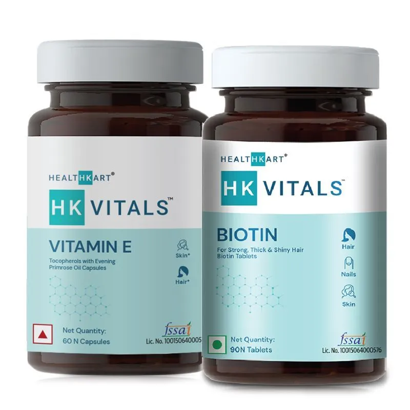 HealthKart Hk Vitals Vitamin E, 60 Capsules And 90 Biotin Tablets (combo Pack)