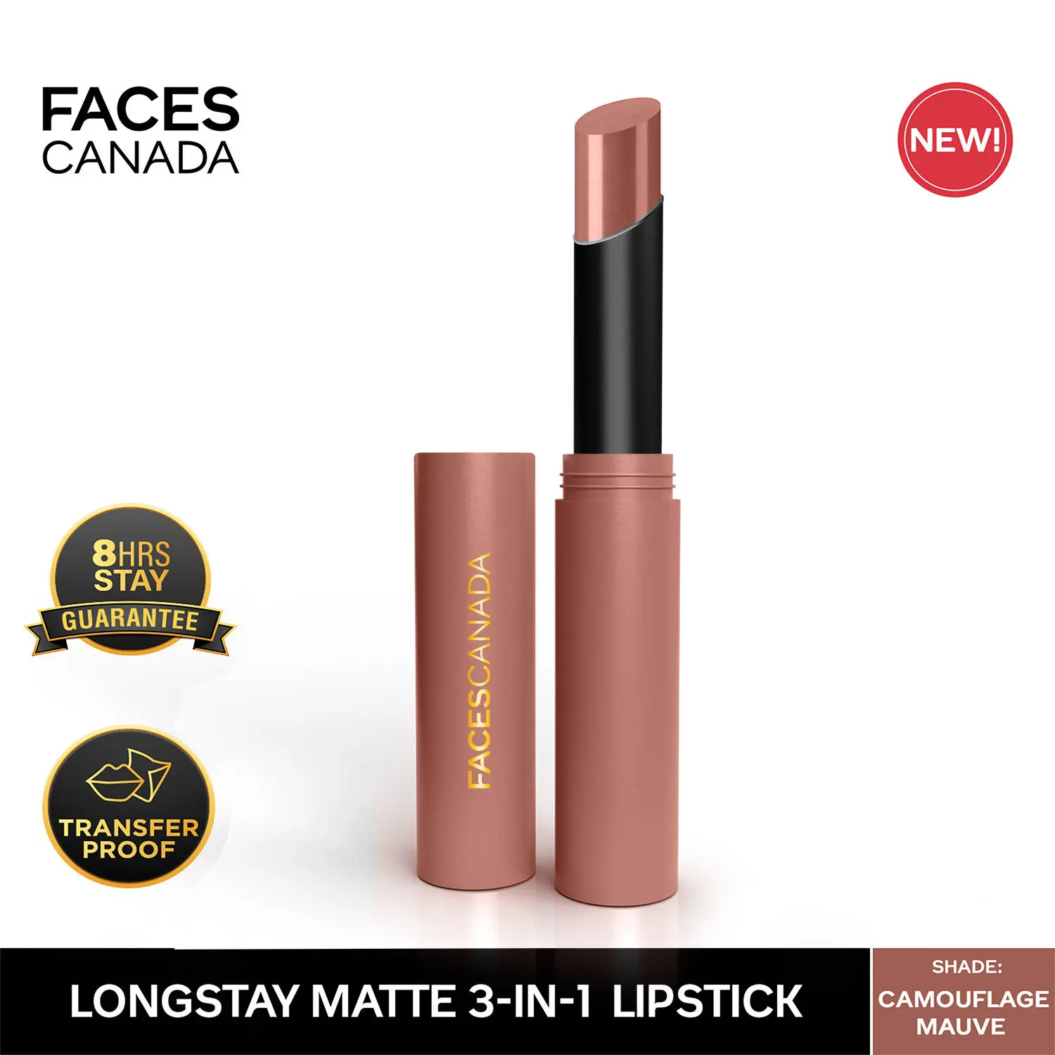 FACESCANADA Long Stay 3-in-1 Matte Lipstick Camouflage Mauve 07 2 gm