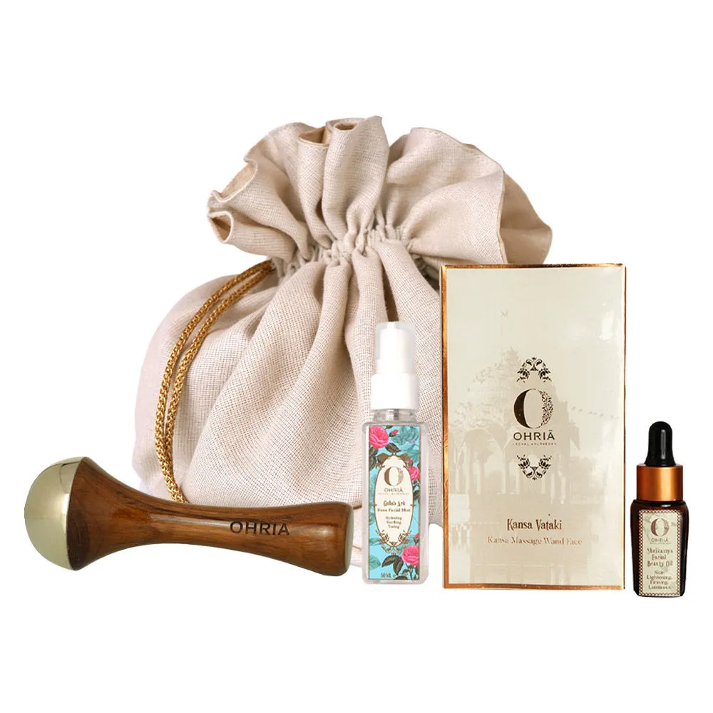 Ohria Ayurveda Kansa Face Massage Ritual - Face Wand + Facial Beauty Oil + Facial Mist