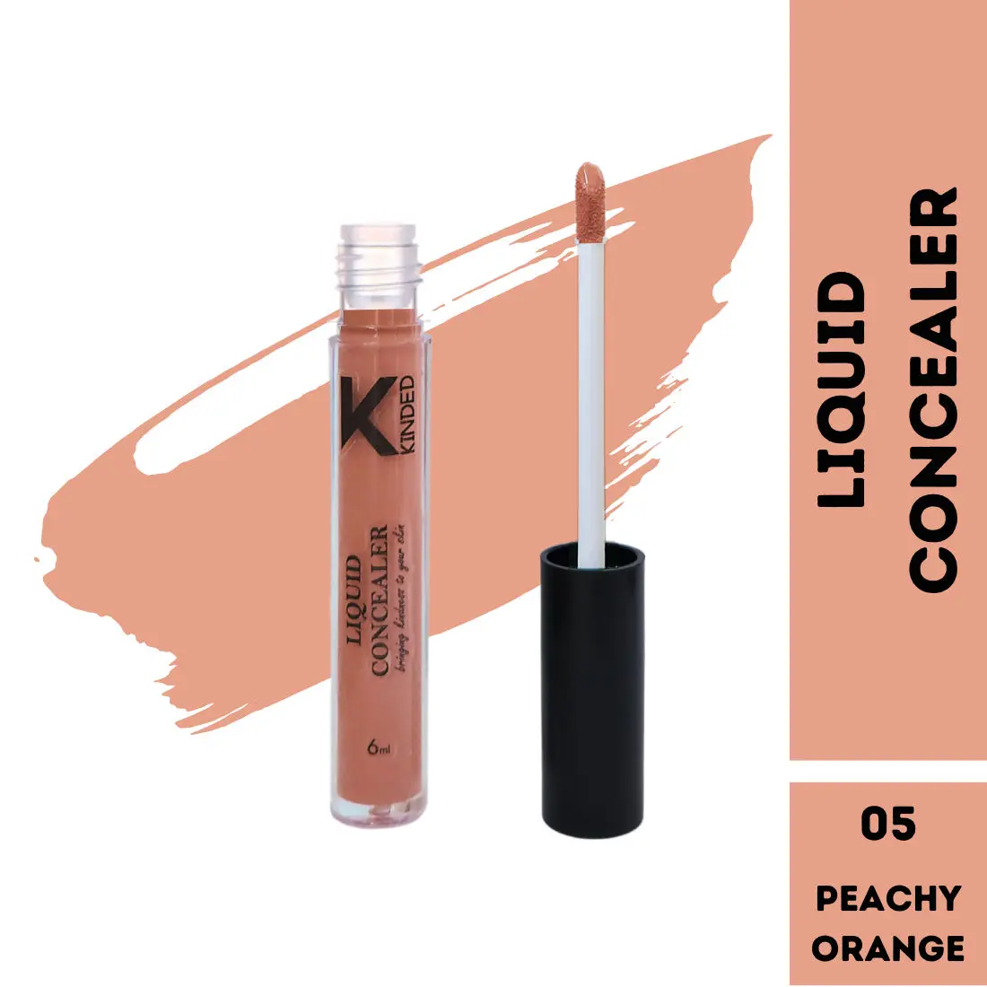 KINDED Liquid Concealer for Face Makeup Full Coverage Colour Corrector Contour Waterproof HD Pro Master Series for Dry & Oily Skin Acne Dark Circles Dark Spots (Creamy Matte, Peachy Orange, 6 ml)