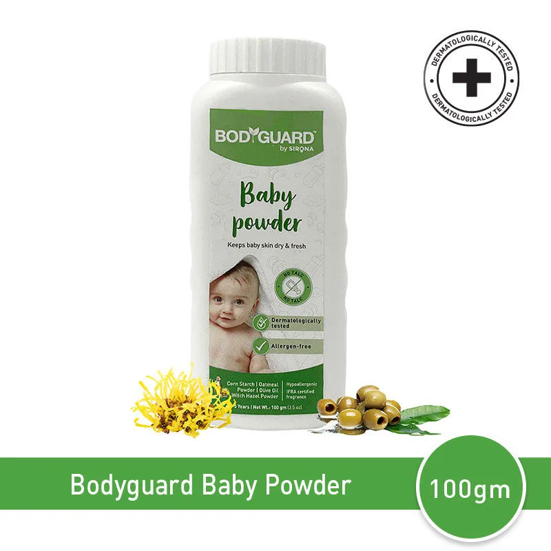 Bodyguard Natural Baby Powder with Corn Starch (100 gm), Paraben Free, Dermatologically Tested