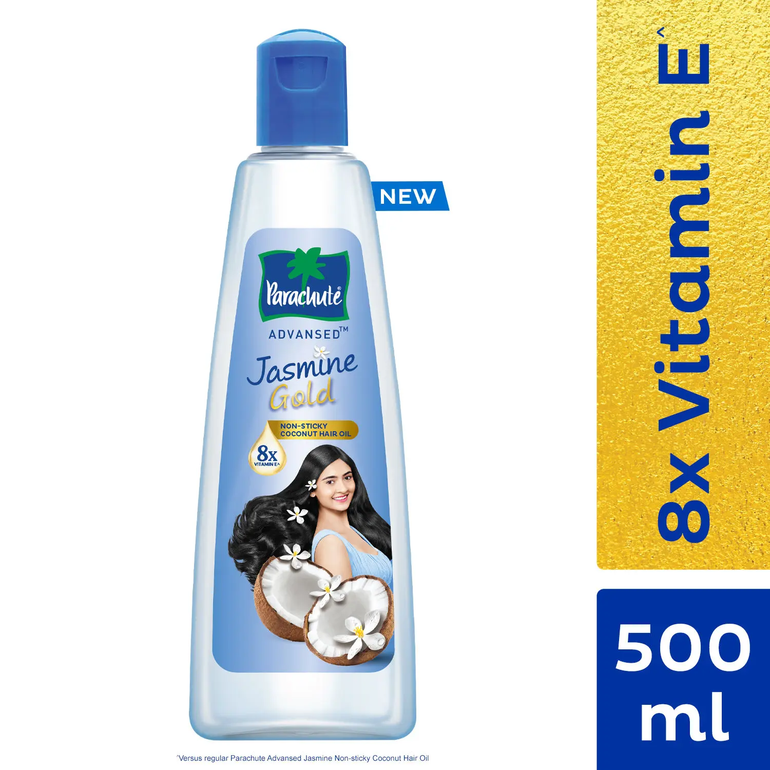 Parachute Advansed Jasmine Gold Non-Sticky Coconut Hair Oil with 8x Vitamin E For Super Shiny Hair, 500ml