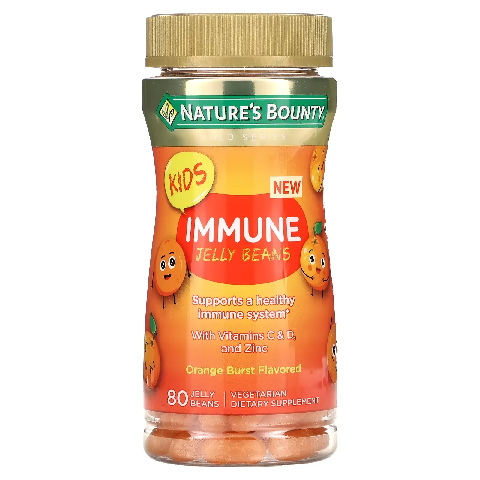 Kid's Immune Jelly Beans, With Vitamins C & D, and Zinc, Orange, 80 Jelly Beans