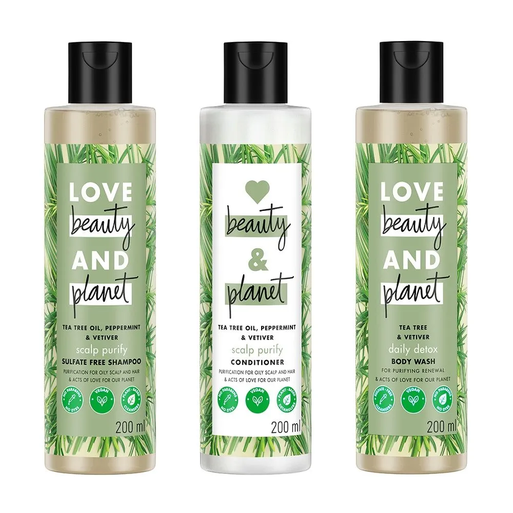 Love Beauty & Planet Tea Tree Peppermint & Vetiver Sulfate Free Shampoo + Conditioner + Body Wash