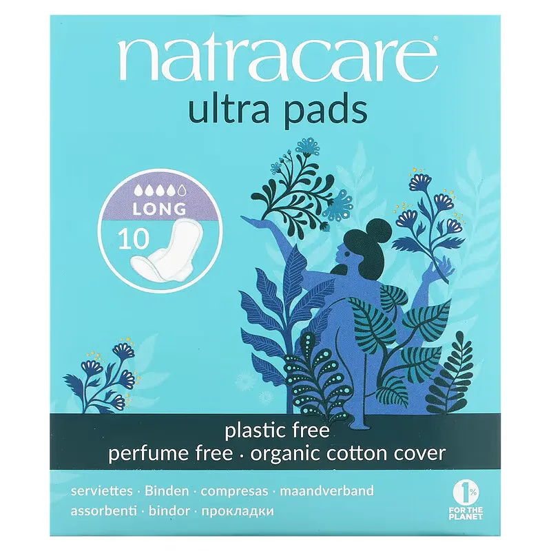 Ultra Pads, Organic Cotton Cover, Long, 10 Pads