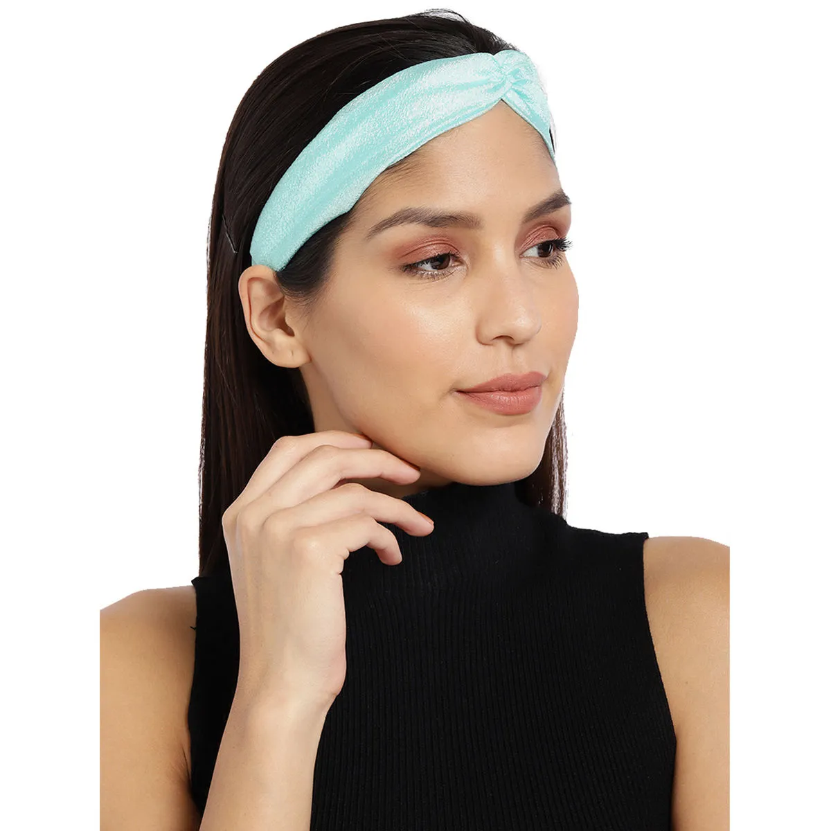 Toniq Women Sea Green Crossover Elasticated Hairband For Women