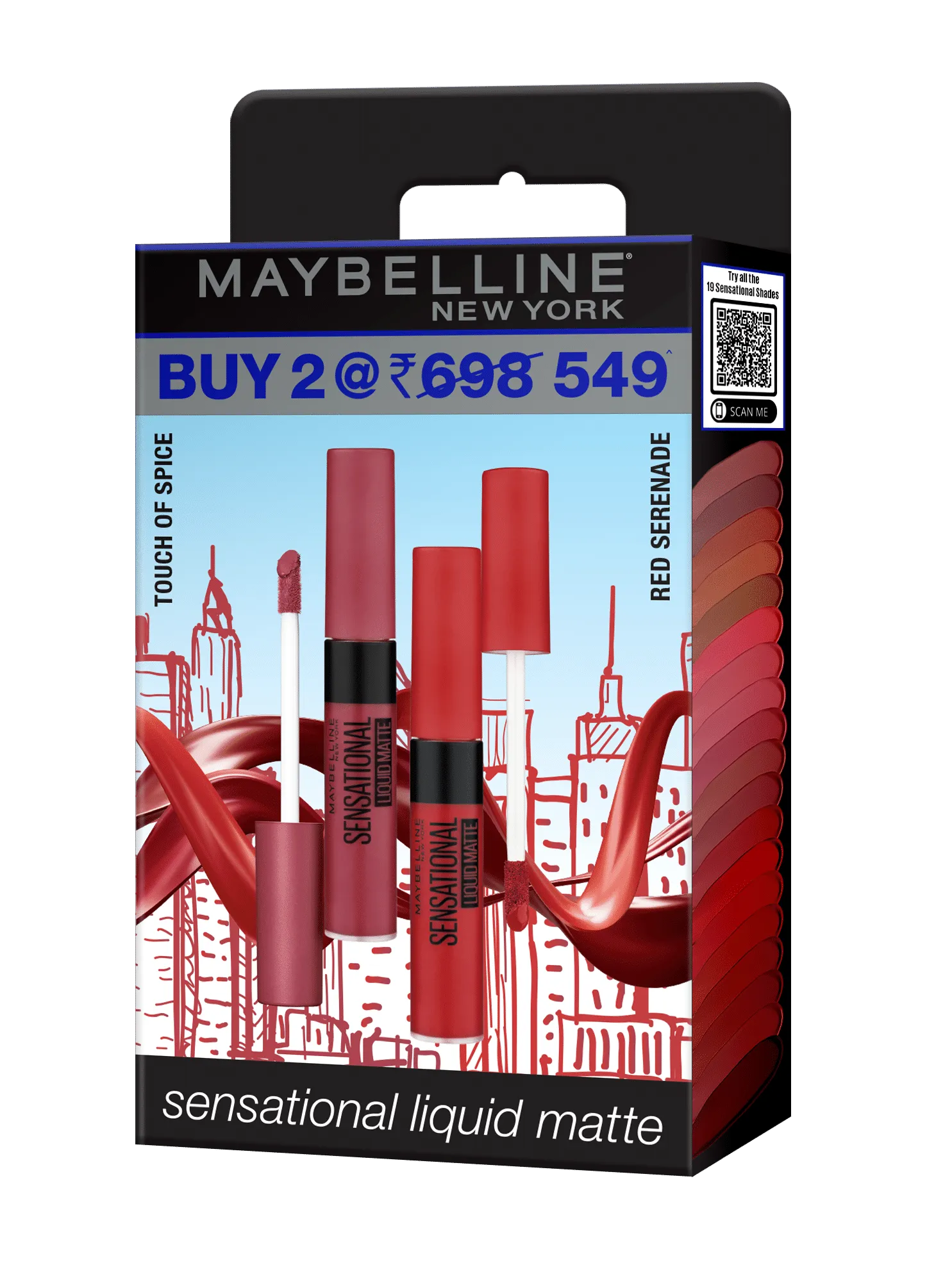 Maybelline New York Sensational Liquid Matte Lipstick - Touch of Spice + Red Serenade