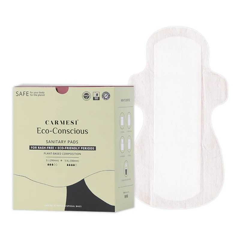 Carmesi Eco-Conscious - Sanitary Pads for Rash-Free + Eco-Friendly Periods Large & XL - 10 Pcs