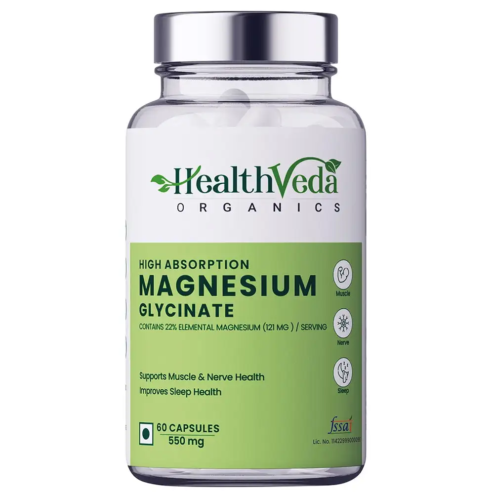 Health Veda Organics Magnesium Glycinate,  Unflavoured  60 capsules