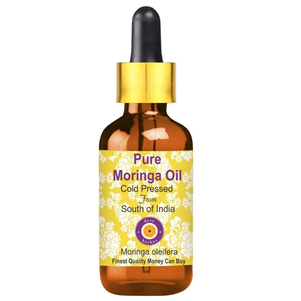 Deve Herbes Pure Moringa Oil (Moringa oleifera) with Glass Dropper Natural Therapeutic Grade Cold Pressed 10ml